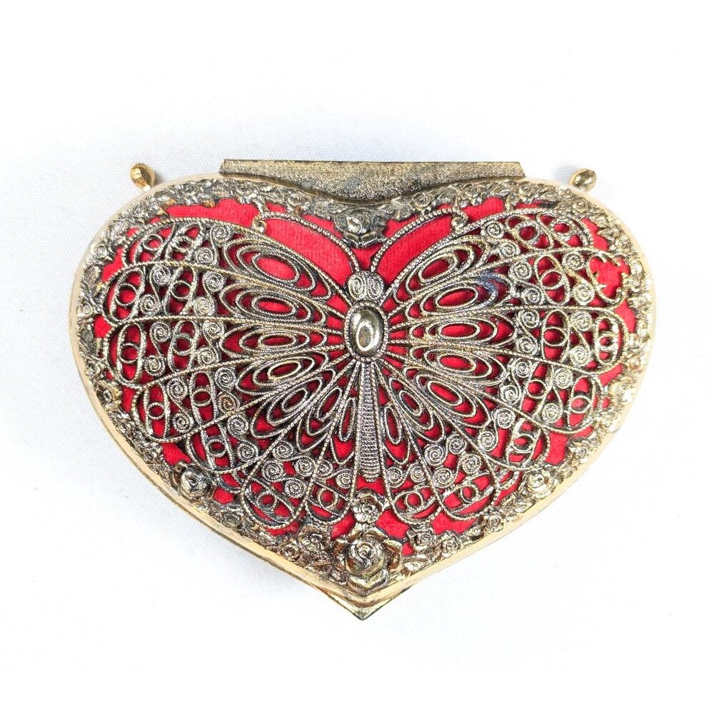 Vintage Butterfly jewelry box made in Japan, Gold tone filigree trinket box gift